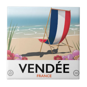 Carreau Affiche de voyage de plage au bord de la mer Franc