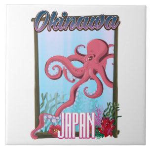 Carreau Affiche de voyage sur les calamars d'Okinawa Japon