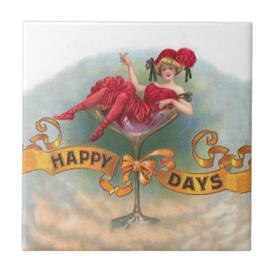 Carreau Affiche Femme Vintage dans un Verre à Champagne :