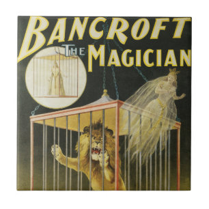 Carreau Affiche Magique Vintage, Magicien Bancroft et Lion