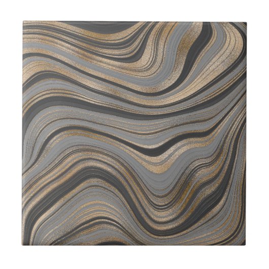 Carreau Agate Black or gris fluide marbre moderne (Devant)