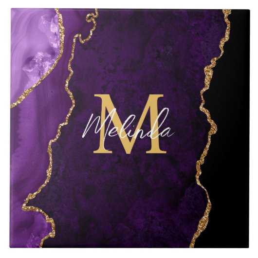 Carreau Agate en marbre violet et or (Devant)