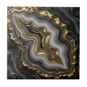 Carreau Agate Géode Marbre Luxe Or Noir