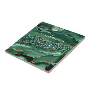 Carreau Agate Green Gold Parties scintillant Geode Marbre
