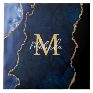 Carreau Agate Marbre Bleu Nuit et Or