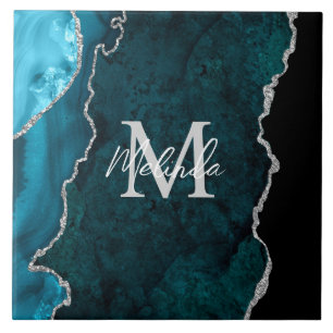 Carreau Agate Marbre Bleu Turquoise et Argent