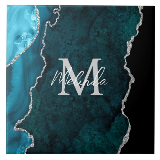 Carreau Agate Marbre Bleu Turquoise et Argent (Devant)