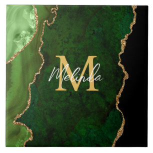 Carreau Agate Marbrée Verte et Dorée