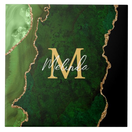 Carreau Agate Marbrée Verte et Dorée (Devant)