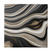 Carreau Agate Noir blanc et or fluide marbre moderne (Devant)