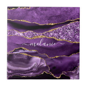Carreau Agate Violet violet or Parties scintillant Géode N