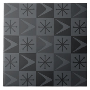 Carreau Âge atomique À damiers Boomerangs Grey