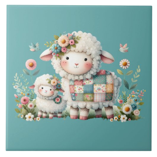 Carreau Agneaux mignons aux accents floraux et en écailles (Devant)