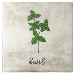 Carreau Agritourisme de Basil aux herbes rustiques<br><div class="desc">Basil herbes sur un arrière - plan rustique. Script simple. Un simple graphisme aquarelle a été utilisé pour fabriquer ce carrelage en céramique de la ferme.</div>