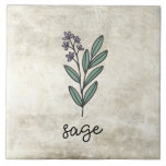 Carreau Agritourisme Rustique Herbes Sage<br><div class="desc">Sage des herbes sur un arrière - plan rustique. Script simple. Un simple graphisme aquarelle a été utilisé pour fabriquer ce carrelage en céramique de la ferme.</div>