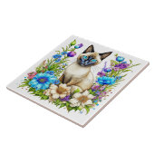 Carreau Ai Aquarelle Siamese Chat en Fleurs (Côté)