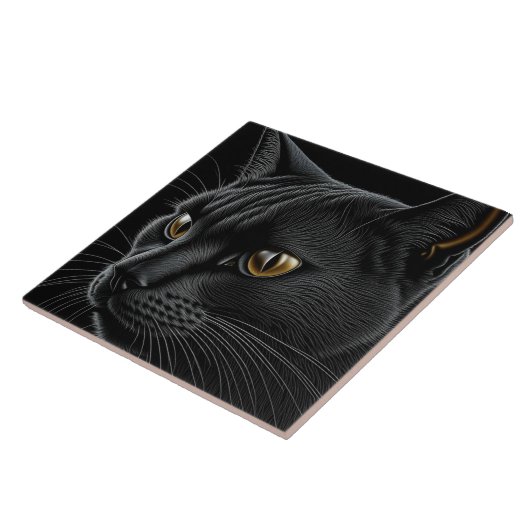 Carreau AI Chat noir avec yeux jaunes (Côté)