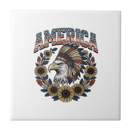 Carreau Aigle Patriotique Fleur de Tournesol Vintage Améri (Devant)