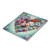 Carreau Ajouter votre image | Cadre cardiaque floral (Côté)