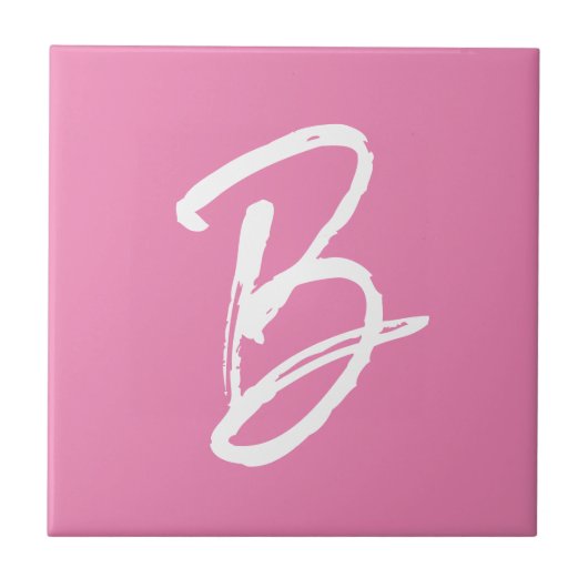 Carreau Ajouter Votre Lettre B Monogramme Rose Blanc (Devant)