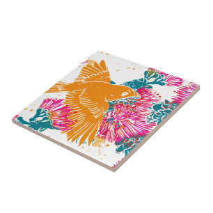 Carreau Akepa et Lehua Hawaiian motif Coussin