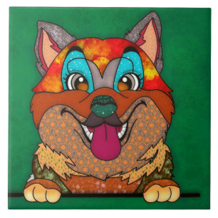 Carreau Akita laide chien visage céramique