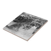 Carreau akita noir et blanc avec un chien de neige (Côté)