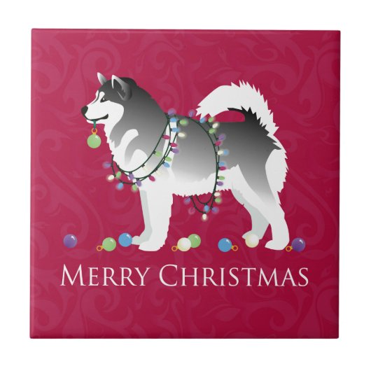 Carreau Alaskien Malamute Chien Joyeux Noël Design (Devant)