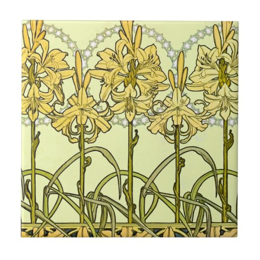 Carreau Alfonse Mucha Art Nouveau Lily motif floral (Devant)