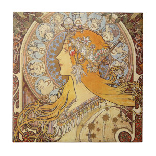 Carreau Alfonse Mucha Zodiaque Art Nouveau Femme
