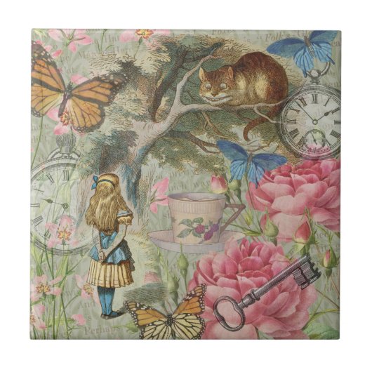 Carreau Alice Cheshire Chat Wonderland Tree Garden (Devant)