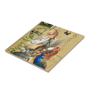 Carreau Alice vintage en collage du pays des merveilles