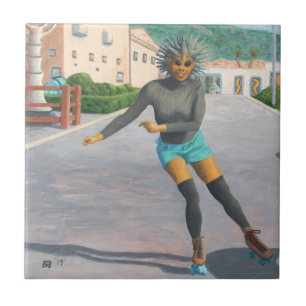 Carreau Alien Patineuse à rouleaux Imaginaire Art Carrelag