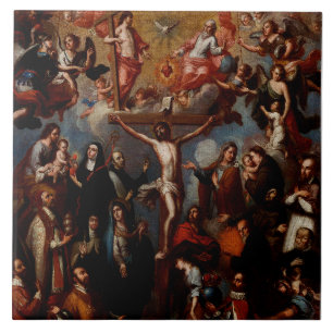 Carreau Allégorie de la Crucifixion avec des saints jésuit