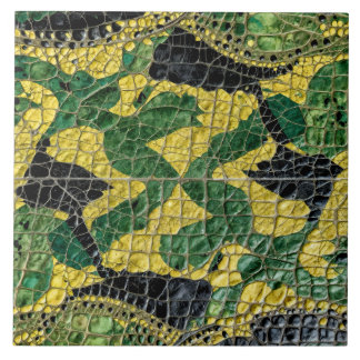 Carreau Alligator Crocodile Dragon Cuir Vert Jaune