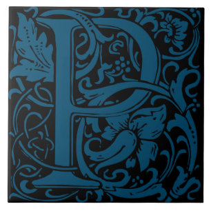 Carreau Alphabet Art nouveau lettre feuille P de William M