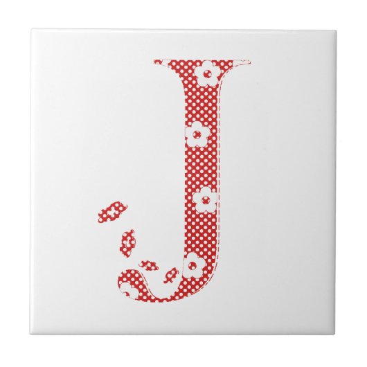 Carreau alphabet de fleurs J (rouge et points)l (Devant)