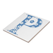 Carreau alphabet de fleurs P (bleu et points) (Côté)