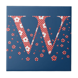 Carreau alphabet fleuri W (rouge et points)