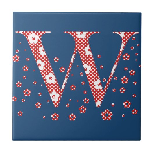Carreau alphabet fleuri W (rouge et points) (Devant)