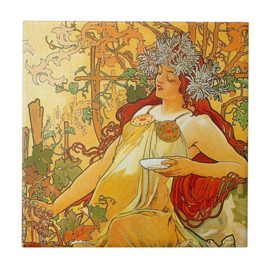 Carreau Alphonse Mucha Art Nouveau Automne (Devant)