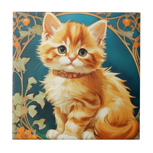 Carreau Alphonse Mucha Art Nouveau Chat (Devant)