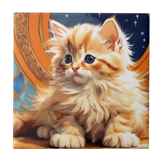 Carreau Alphonse Mucha Art Nouveau Chat orange (Devant)