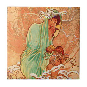 Carreau Alphonse Mucha Art Nouveau Hiver