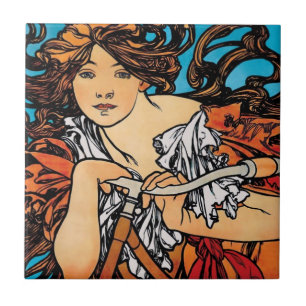 Carreau Alphonse Mucha - Cycles Perfecta Art nouveau rétro