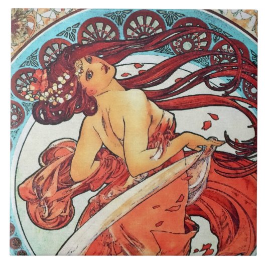 Carreau Alphonse Mucha Danse Vintage Art Nouveau peinture (Devant)