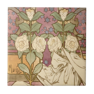 Carreau Alphonse Mucha Étoiles Élégantes Art Nouveau Camél