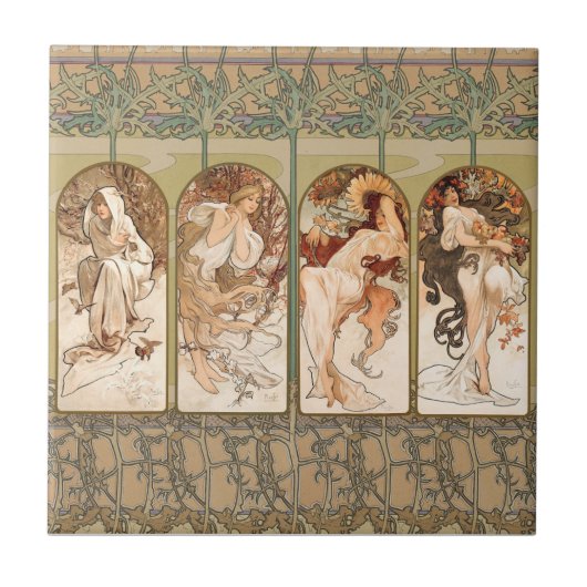 Carreau Alphonse Mucha Four Seasons 1897 Art Nouveau Panel (Devant)