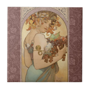 Carreau Alphonse Mucha Fruit Art Nouveau Vintage Jeune Fil