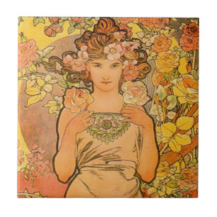Carreau Alphonse Mucha la tuile de rose